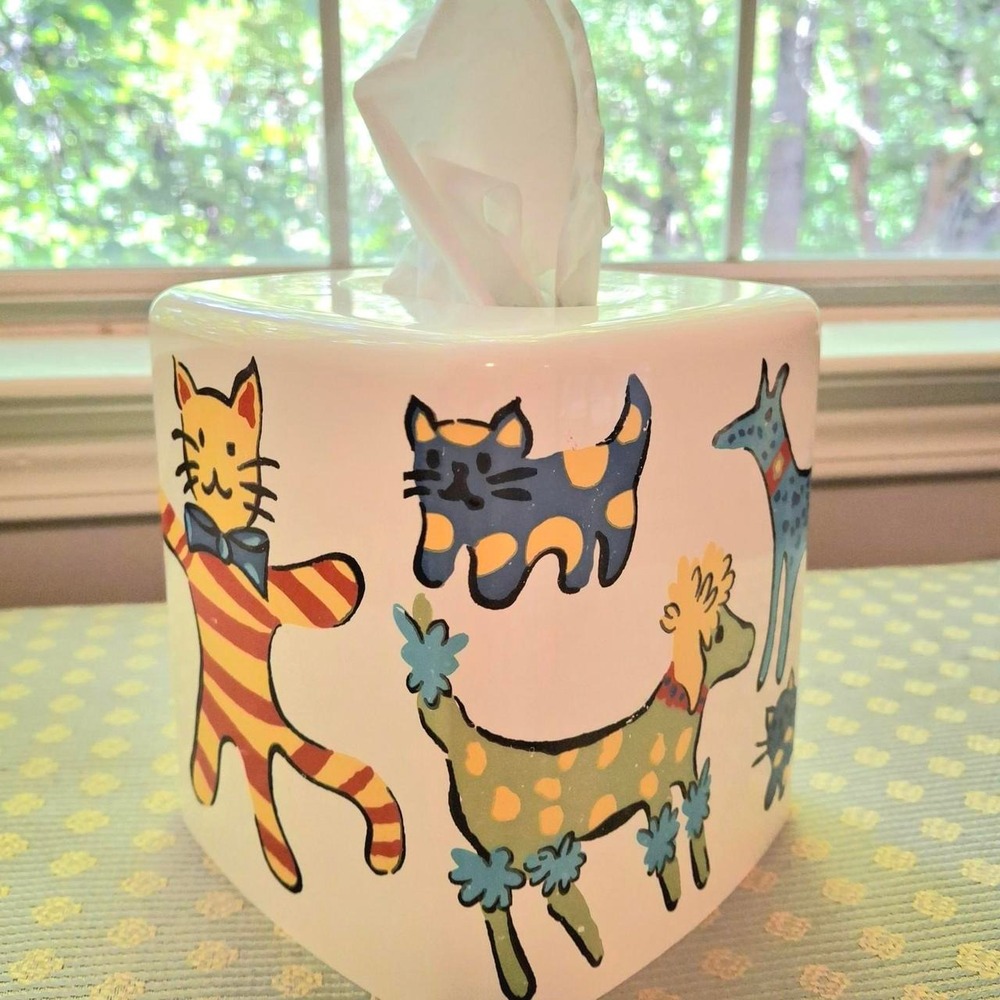 Jenny Faw 3D Plastic Puppy Dog Kitty Cat Tissue Box Cover Vintage Cute Decor